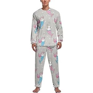 Magische schattige konijnen zeemeerminnen zachte heren pyjama set comfortabele loungewear top en broek met lange mouwen geschenken XL