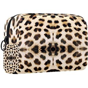 Cosmetische tas voor dames,kleine make-uptas voor portemonnee,spiegelbeeld met luipaardprint,Cosmetische reistas,make-uptasje