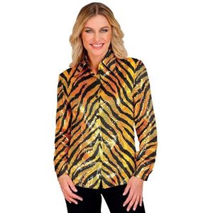 Widmann - Feestmode pailletten blouse voor dames, tijgerpatroon, disco fever, slagermove, dameshemd, dierenprint