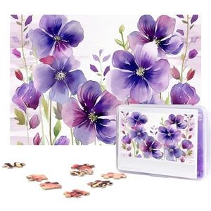 300-delige puzzel voor volwassenen gepersonaliseerde foto puzzel aquarel paarse bloemen aangepaste houten puzzel voor familie, verjaardag, bruiloft, spel nachten geschenken, 15 ""x 10,2