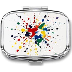 Aquarel Patroon van Verf Pillendoos 2 Compartiment Vierkante Pillendoos met Spiegel Metalen Pil Organizer Reizen Pillendoos Mini Geneeskunde Opbergdoos voor Pocket Purse