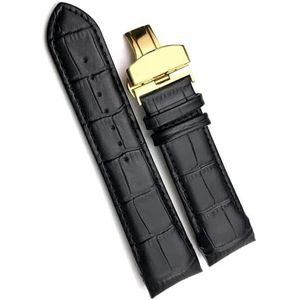 dayeer Gebogen uiteinde koeienhuid lederen horlogeband geschikt voor T035617 horlogeband herenarmbanden met vouwsluiting (Color : Black Black Gold, Size : 23mm)