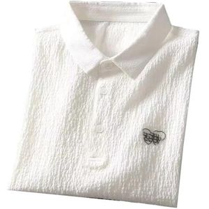 Heren Revers Knop Korte Mouw Polos Shirt Man Mode Eenvoudige T- Shirt Mannen Lente Zomer Solid Shirts, Wit, S