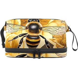 Dubbele Laag Cosmetische Tas Bee Honing Hardwerkende Draagbare Make-up Tas Reizen Organizer Pouch voor Vrouwen Meisjes Toiletartikelen Tassen, Multi 7, 27x15x14 cm/10.6x5.9x5.5 in, Make-up zakje