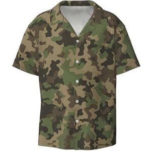 OdDdot Groen camouflageprint herenoverhemd met korte mouwen casual overhemd voor heren zomer zakelijk casual overhemd, Zwart, XXL
