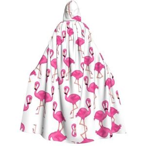 WURTON Roze flamingo volledige lengte carnaval cape met capuchon cosplay kostuums mantel, 190cm