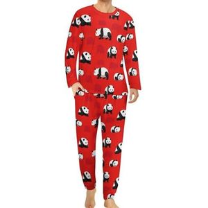 Bear Panda Comfortabele herenpyjama-set met ronde hals en lange mouwen, loungewear met zakken, M