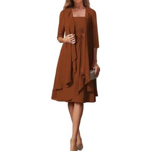 BRIGOW Kant Applique Moeder van de Bruid Jurk voor Bruiloft Prom Jurken Chiffon Cocktail Jurken Plus Size, Verbrand Oranje, 34