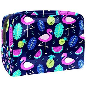 Make-up tas PVC met ritssluiting toilettas waterdichte cosmetische tas met blauwe flamingo voor vrouwen en meisjes