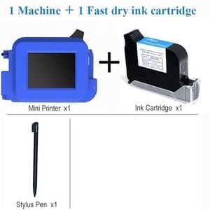 Draagbare inkjetprinter, Slimme handheld inkjetprinter, draagbare afdrukhoogte van 12,7 mm, label QR-streepjescodelogo, mini-sneldrogend(Blue set)