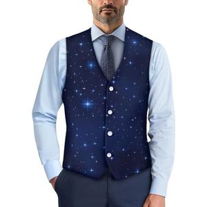 Wismoutput Heren V-hals pak vesten zachte slim fit button down jurk stijlvol blazer vest met riem aan de achterkant, Sterrenhemel, S