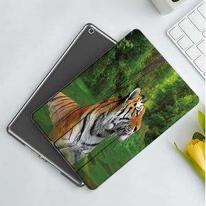 CONERY Hoesje compatibel iPad 10.2"" (9e/8e/7e generatie) tijger, zwart gestreepte grote kat uit Siberië Zwemmen in het meer in het bos decoratief, Fern Gr, Slim Smart Magnetische Cover met Auto Wake