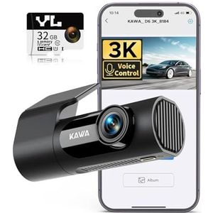 KAWA 3K1620P Dashcam auto, dashcam met 32 GB SD-kaart, ingebouwde wifi, noodopname en G-sensor, 145 graden groothoek, WDR met super nachtzicht, app-bediening, loop-opname