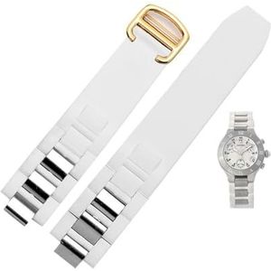LUGEMA 20mm * 10mm zwart vervangende siliconen rubberen horlogeband compatibel met Cartier 21 Chronoscaph W10198U2 W10125U2 W10197U2 W10184U2 (Color : White-Gold Buckle, Size : 20mm-10mm)