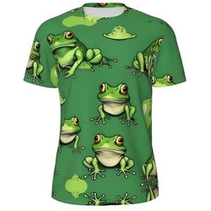 Sport-T-shirt met grappige groene kikkers-print, ademend koel droog mesh basislaag tops korte mouwen hardlooptop gym shirt, Zwart, S