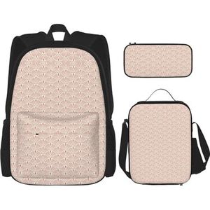 SUHNGE Zeester en vuurtoren print 3-in-1 schooltas set schoolrugzak handtas, geïsoleerde lunchtas, etui, Zachte kleuren Eiffeltoren Patroon Frankrijk, Eén maat