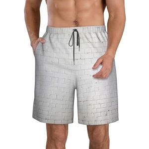 FRGMNT Tribal Bull Skull On White Print Heren Sneldrogende Zwemshorts Strand Korte Board Spa Trunks Stretchy Gym Shorts Surfen Korte, Oude witte bakstenen muur, XL