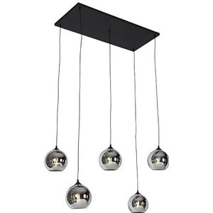 QAZQA - Art Deco Art deco hanglamp zwart met smoke glas 5-lichts - Wallace | Woonkamer | Slaapkamer | Keuken - Glas Rond - E27 Geschikt voor LED - Max. 5 x 60 Watt