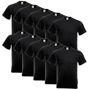 Fruit of the Loom T-shirt, met V-hals, in verschillende maten en kleuren, 10 stuks, zwart, 4XL