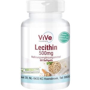 Lecithine 500 mg - 60 softgels - hoge dosis en zonder additieven - natuurlijke bron van fosfatidylcholine | Kwaliteit uit Duitsland van ViVe Supplements