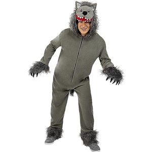 Funidelia | Grijze wolf kostuum voor mannen Dieren, Weerwolf, Boze Wolf - Kostuum voor Volwassenen, Accessoire verkleedkleding voor Halloween, carnaval & feesten - Maat S-M - Grijs/Zilver