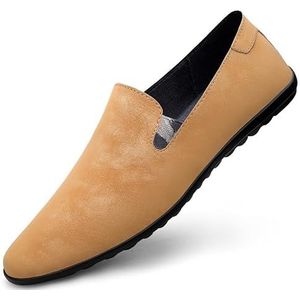 Loafers for heren, ronde neus, suède PU-lederen loafers, antislip, platte hak, slip-on for schoolfeest (Color : Yellow, Size : 37 EU)