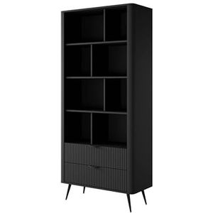 3E 3xE living.com Boekenkast met twee laden, acht planken, meubelkleur met zwart