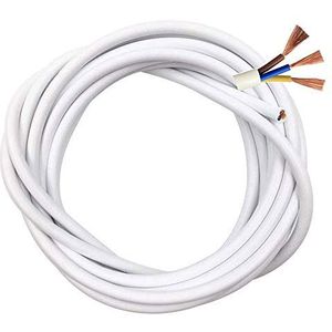 LumenTY Elektrische draad/3-aderig rond wit pvc-netsnoer koperdraad hoge temperatuurbestendigheid 3 x 0,75 mm2 stroomkabel Twin en aarding