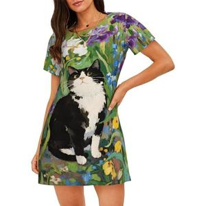 Zelinge Vrouwen Nachthemd Voor Vrouwen Nachthemd Pj Jurk Zachte Nachtkleding S-3XL, Kat Iris Groen, S