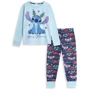 Disney Lilo & Stitch Merry Stitchmas Unisex Kinderpyjamaset met lange mouwen en lange pijpen | Lichtblauwe, donkerblauwe en rode kerstnachtkleding | Lilo & Stitch Merchandise