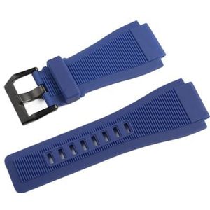 INEOUT 33mm * 24mm Zwart Blauw Siliconen Rubber Horlogeband Pin Sluiting Duiker Hars Band Compatibel Met Bell Ross BR01 BR03 Horloge (Color : Blue Black Buckle, Size : 24mm)