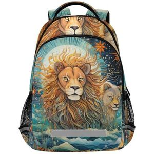 Wzzzsun King Lion Leopard Wild Animal Rugzak Boekentas Reizen Dagrugzak School Laptop Tas voor Tieners Jongen Meisje Kinderen, Leuke mode, 11.6L X 6.9W X 16.7H inch