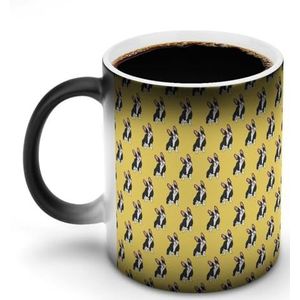Franse Bulldog op Gele Warmte Veranderende Koffie Mok Keramische Warmtegevoelige Magische Grappige Gift voor Vrouwen Mannen 12oz