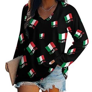 Italië Italië Italiaanse vlag nieuwigheid vrouwen blouse tops V-hals tuniek t-shirt voor legging lange mouw casual trui