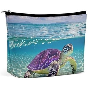 NKJJSTES Grote Capaciteit Cosmetische Tas Waterdichte Cosmetische Organizer Halloween Zwarte Katten Pompoen Cosmetische Accessoires Organizer voor Vrouwen/meisje, Hawaii met paarse zeeschildpad, Eén