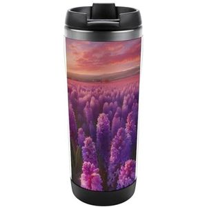 Bloemen Paars Hyacint Reizen Mok Rvs Koffie Cup Isolatie Tumbler Thermische Mok voor Thee Sap