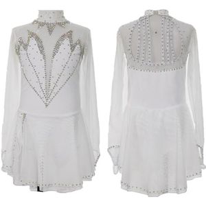 Kunstschaatsjurk Met Lange Mouwen, Dames Mesh Dansjurken Met Strass Teamwedstrijduniform(4XL)