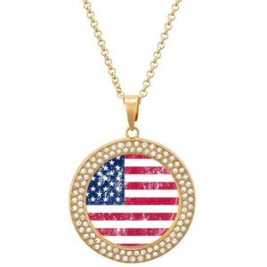 Retro USA Vlag Hanger Ketting Voor Vrouwen Mode-sieraden Custom Verjaardag Kerst Valentijnsdag Gift Golden-stijl