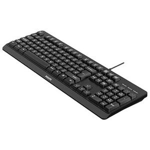 PHILIPS SPK6207BL Bedraad Toetsenbord, Plug and play USB, Waterbestendig, Multimedia sneltoetsen, thuiskantoor, PC/laptop