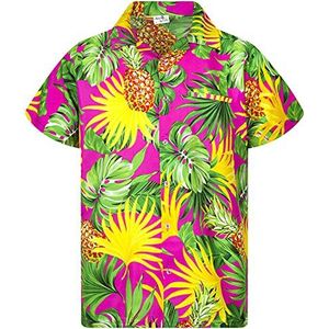 King Kameha Hawaiihemd, voor heren, korte mouwen, borstzakje, Hawaii-print met ananas en bladeren, Pineapple Leaves Roze, 5XL