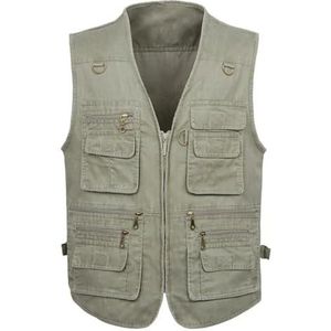 Pegsmio Mannelijke Katoenen Mouwloze Vest Zomer Multi Pocket Foto Vest, Khaki Vest, XL