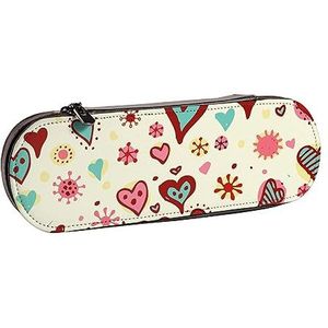BONDIJ Wilde Jungle Dieren Gedrukt Lederen Potlood Pouch, Grote Capaciteit Pen Zakken Leuke Etui Cosmetische Organizer Tas met Rits, Kleurrijk hartpatroon, Eén maat, Munten Pouch