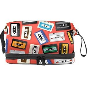 Grote capaciteit reizen cosmetische tas,Vintage Retro Tape,Make-up tas,Waterdichte make-up tas organisator, Meerkleurig, 27x15x14 cm/10.6x5.9x5.5 in