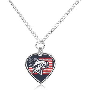 USA Bass Vissen Vlag Hart Urn Ketting voor As Crematie Sieraden Memorial Hanger Keepsake