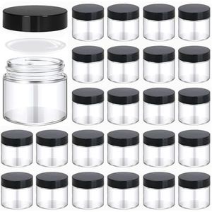 BPFY 24 stuks ronde transparante glazen cosmetische potjes met binnenvoering en zwart deksel voor make-up, crème, lotion, suiker, scrub, oogschaduw, slijm, verf, sieraden, 24 stuks