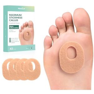 Welnove 42 stuks eeltkussens, zelfklevende oogbescherming voor kippen, verlicht pijn bij eelt, likdoorns, blaren, hielwrijvingen, zelfklevende kussens, wit