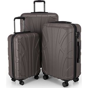 Suitline 3-delige kofferset Trolley-set trolleykoffer Harde koffer Reiskoffer, TSA, 55cm + 66cm + 76cm, 100% ABS, mat titanium