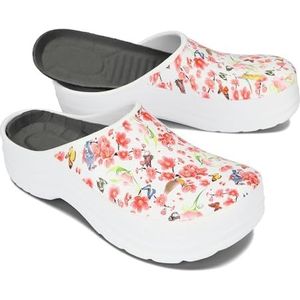 BeComfy Vrouwen Mannen Eva Klompen Comfortabele Ultralichte Tuin Schoenen met Moro of Bloemenprint 36-46 EU (Witte Bloemen, EU-systeem voor schoenmaten, Volwassene, Numeriek, Normaal, 37)