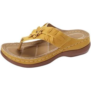 UBOHUZ Dames Flip Flops Dames Zomer Sandalen Comfortabele Slider T Open Toe Ondersteuning Slip On Flip Flops Wedges Met Boog Hoge Boog Sandalen Voor Strand, Indoor, Geel, 43 EU