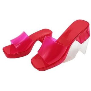 Sandalen, Crystal Jelly High Heel Sandalen for Dames – Zomerstrandpantoffels for Stijlvol Comfort Dames pantoffels(Red,41 EU)
